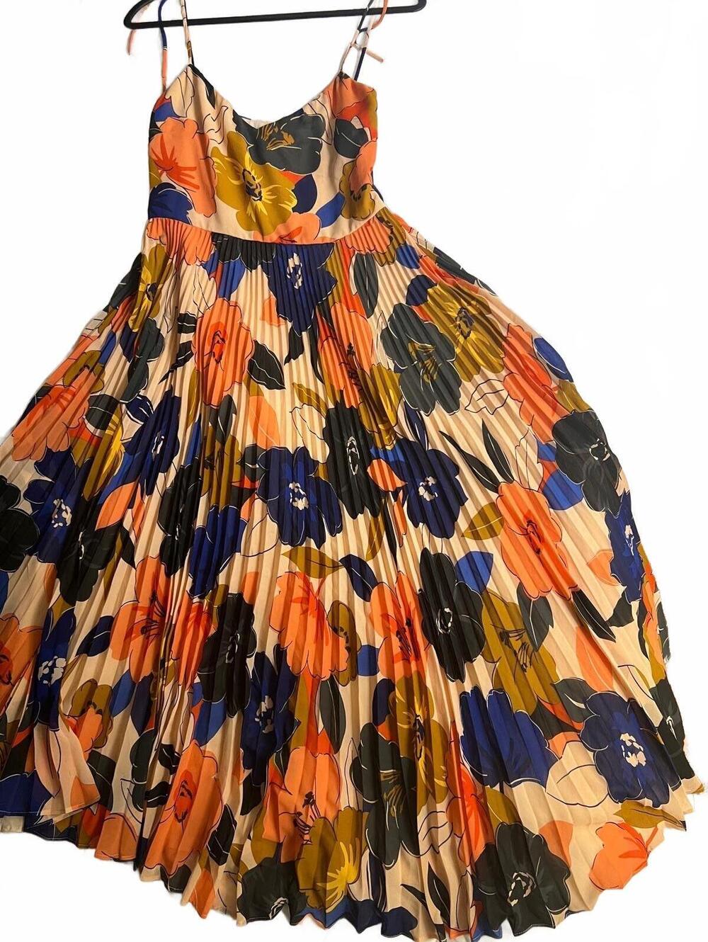 Sézane Nissa Floral Pleated Midi Dress Size 38 US 6 Tie Strap